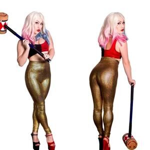 Sugarpuss M Sexy Harlequin Crop and Gold High Waist Leggings Roleplay Costume